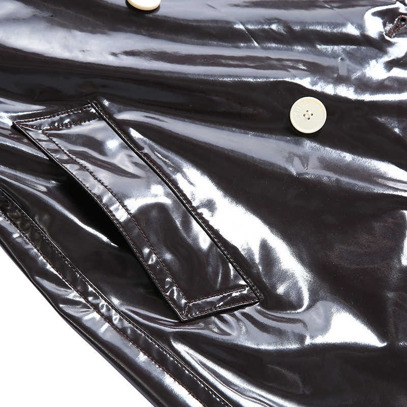 Nerazzurri Long waterproof black patent leather trench coat for women double breasted iridescent oversized leather coat 7xl 210908