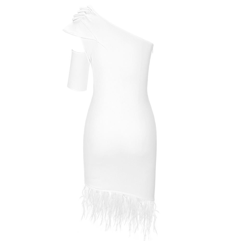 Ocstrade Sexy One Shoulder Bandage Dress Elegant Women Feather White Bandages Dress Bodycon Celebrity Evening Party Dress 210409