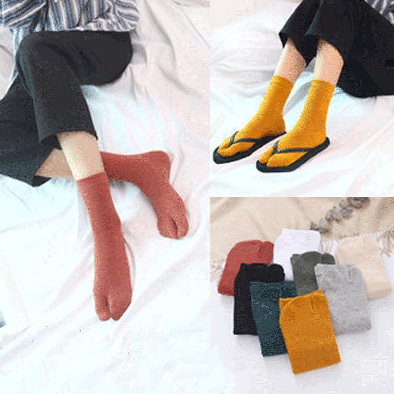 Unisex Japanese Style Couples Tabi Toe Socks Cotton Breathable Separate Kimono Flip FlopTwo Fingers Harajuku Split Toes Ninja Geta Sock for Men Women