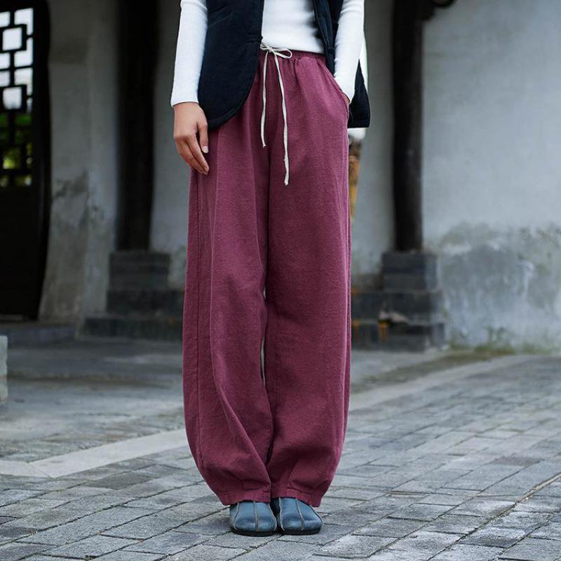 

Johnature Full Length Cotton Linen Comfortable All-match Lantern Pants Autumn Winter Loose Retro Plus Size Women Pants 210521, Burgundy