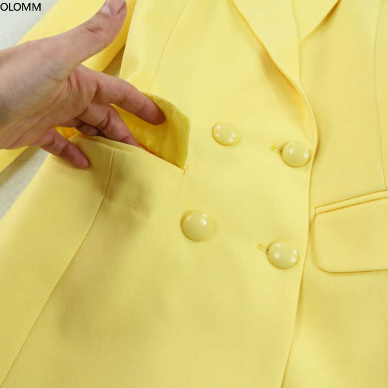 Women's skirt suit feminine office jacket two-piece Fall yellow blazer high quality Slim-fit hip 210527