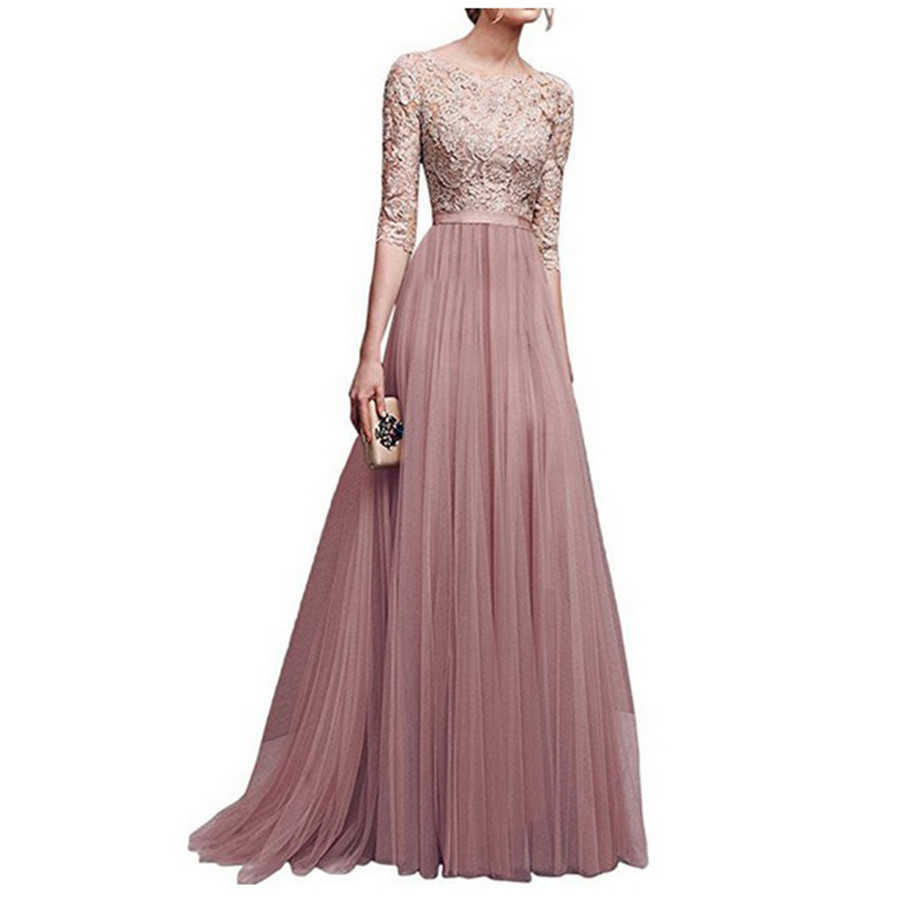 2021 Styles Hot Sales Women Plus Size 5XL Three Quarter Sleeve Lace Long Evening Party Dress Fit And Maxi Dress Vesti Y1006