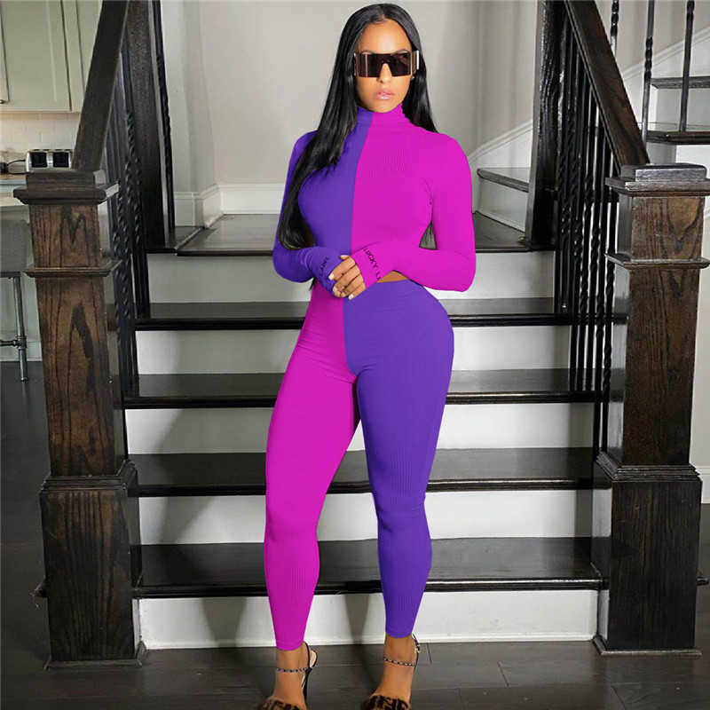 Plus size 2X Women fall winter clothing outfits panelled two piece set long sleeve sweatshirt crop top pants casual tracksuits