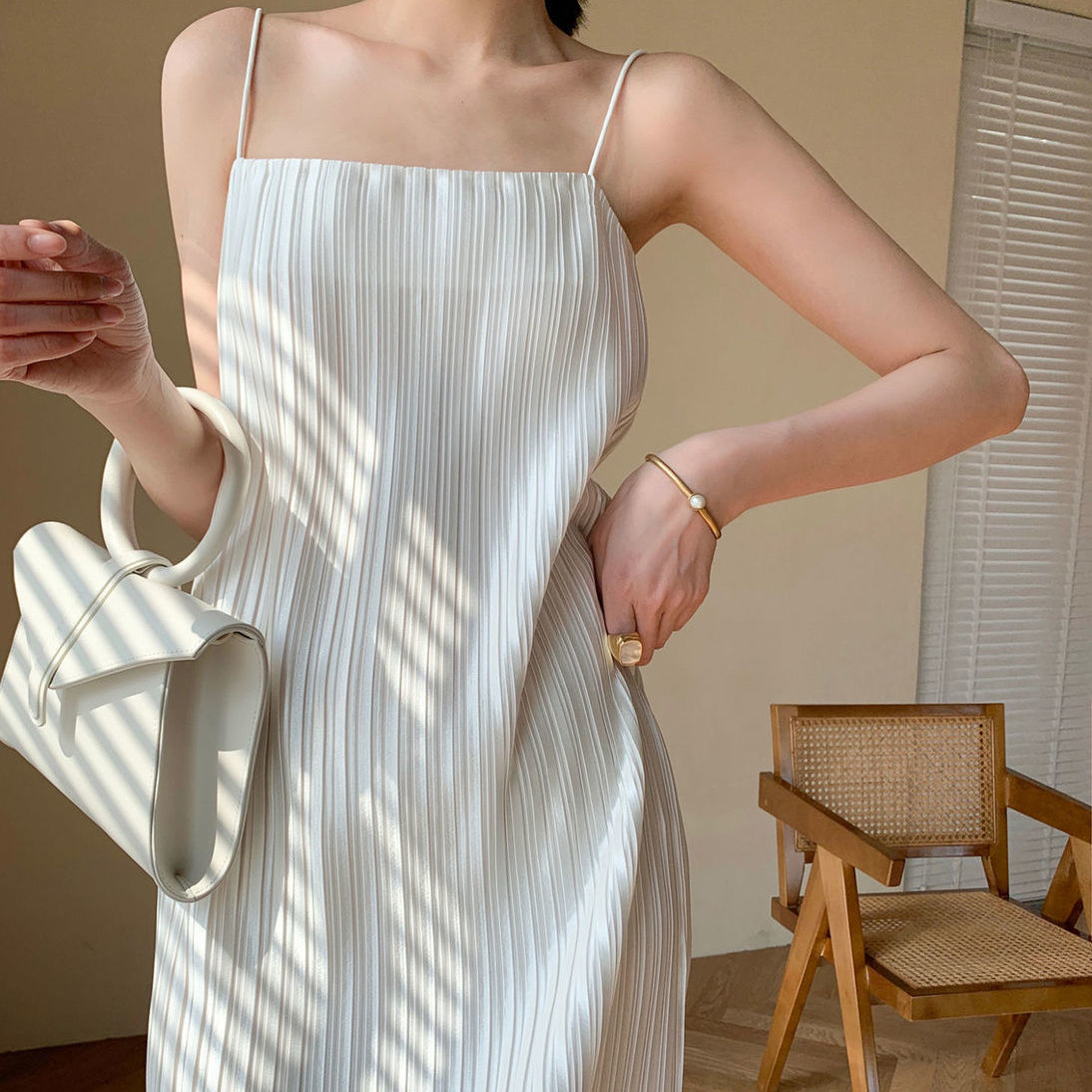 Nomikuma Summer Spaghetti Strap Dress Korean Strapless Sling Dresses Causal Korean Folds Fashion Solid Vestidos Femme 6H125 210427