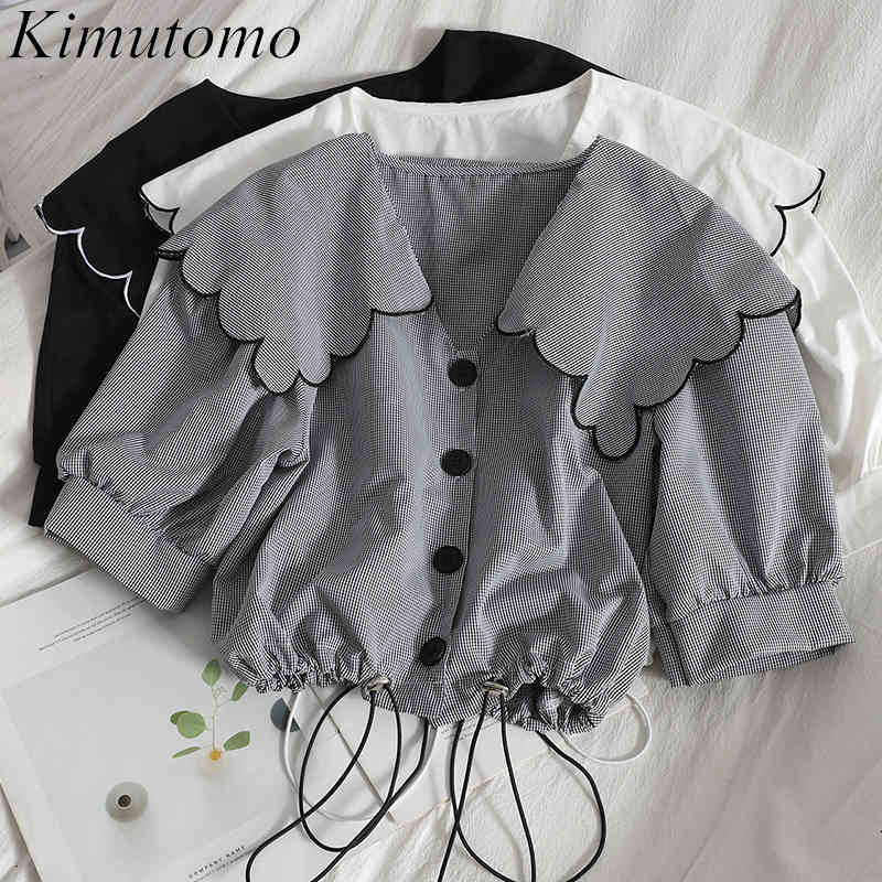 Kimutomo Peter Pan Collar Short Blouse Women Drawstring Hollow Out Waist Single Breasted Korean Color Contrast Shirt Female Top 210521, White
Kimutomo Peter Pan Collar Short Blouse Women Drawstring Hollow Out Waist Single Breasted Korean Color Contrast Shirt Female Top 210521, White