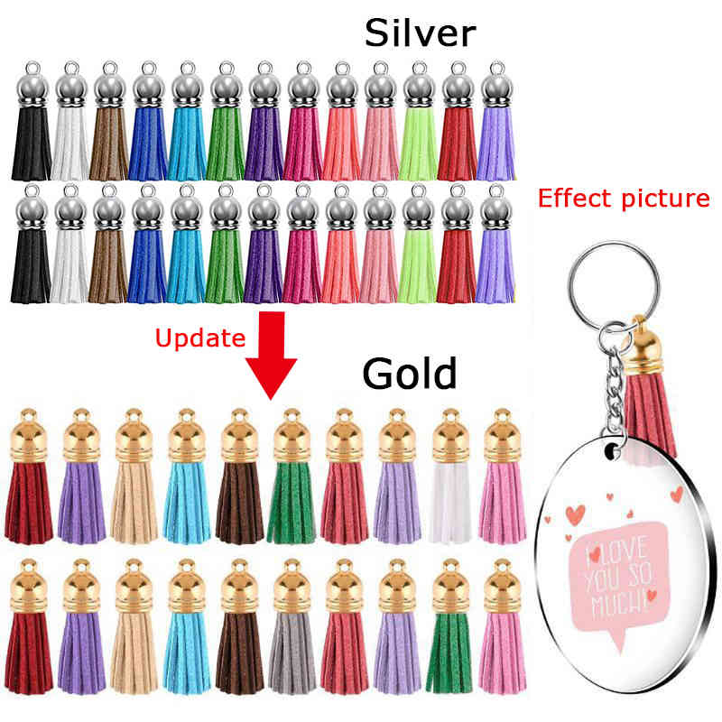 120pc/set Acrylic Clear Circle Blanks Keychain Tassels Set Acrylic Circle Keyring Tassels Jump Rings For Jewelry DIY Keychains 210409
