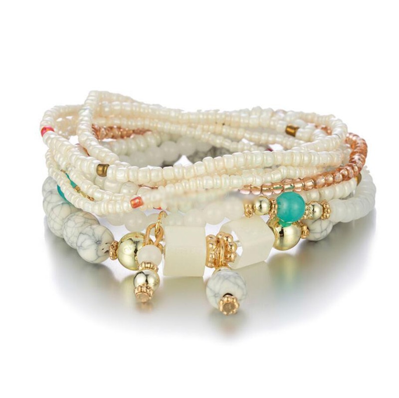 Bohemian Multilayer Big Beads Crystal Turquoise acrylic Bracelets for Women Fashion Charm Bracelet Boho Jewelry Gift 6 Colors