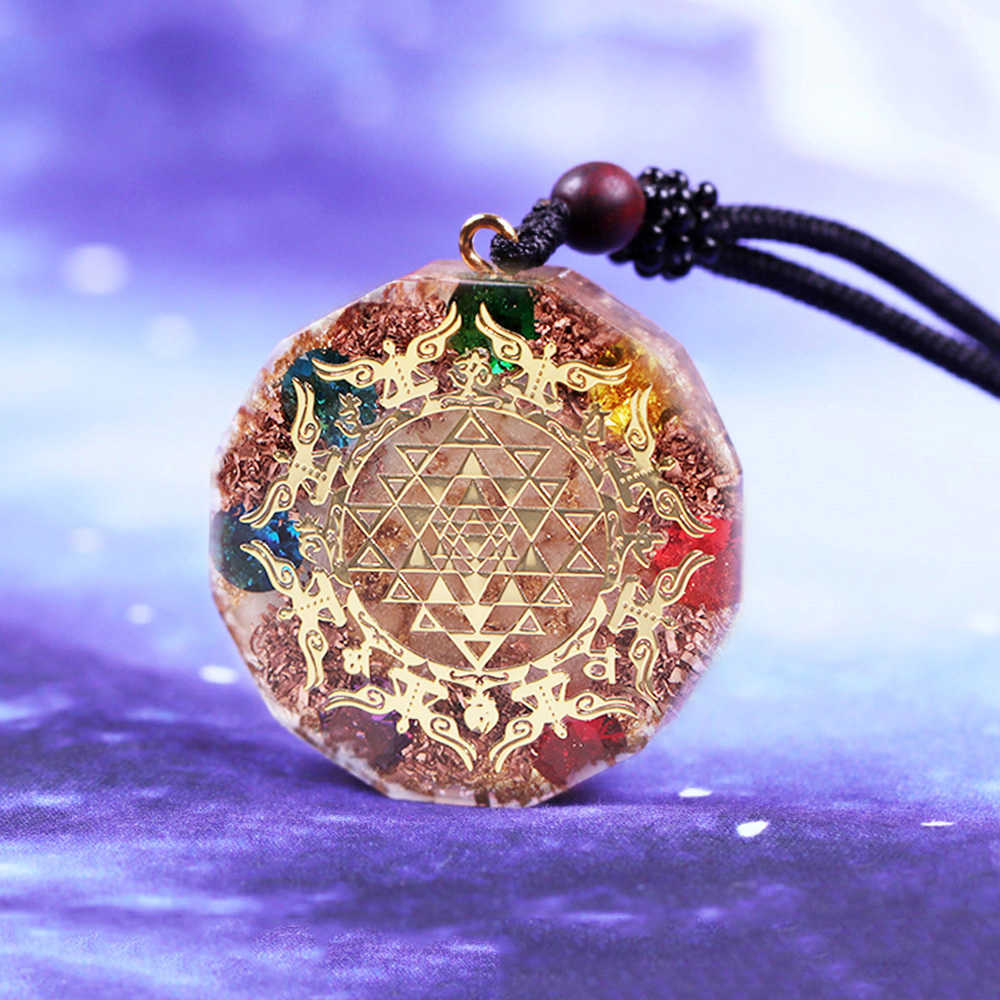 Luminous Orgonite Pendant Sri Yantra Necklace Chakra Healing Energy Meditation Jewelry Emf Protection 210721