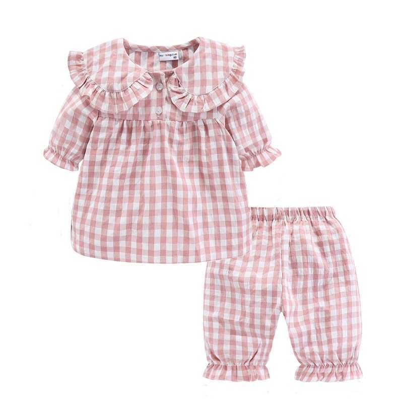 Mudkingdom Girls Summer Pajamas Set Peter Pan Collar Plaid Girl Short Sleeve and Shorts Pajama Toddler Homewear Kids Sleepwear 210615