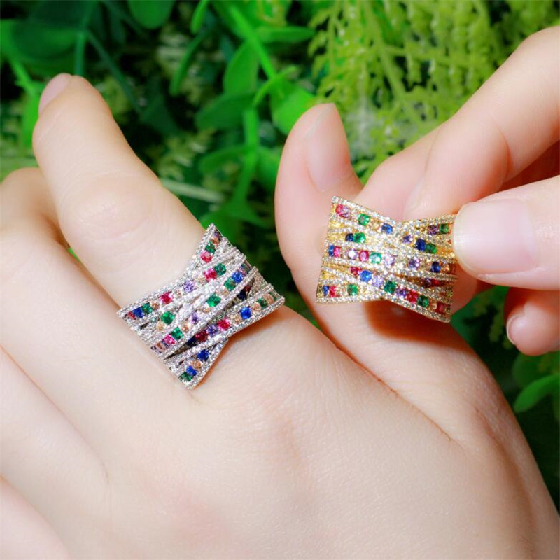 Choucong Brand Wedding Rings Luxury Jewelry 18K White Gold Fill Pave Multicolor 5A Cubic Zircon CZ Diamond Gemstones Eternity Party Women Open Adjusta