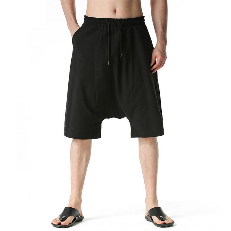 Men's Shorts Casual Drawstring Pockets Drop Crotch Baggy Long Trousers Harem Pants Retro Flying Mouse Style Slacks