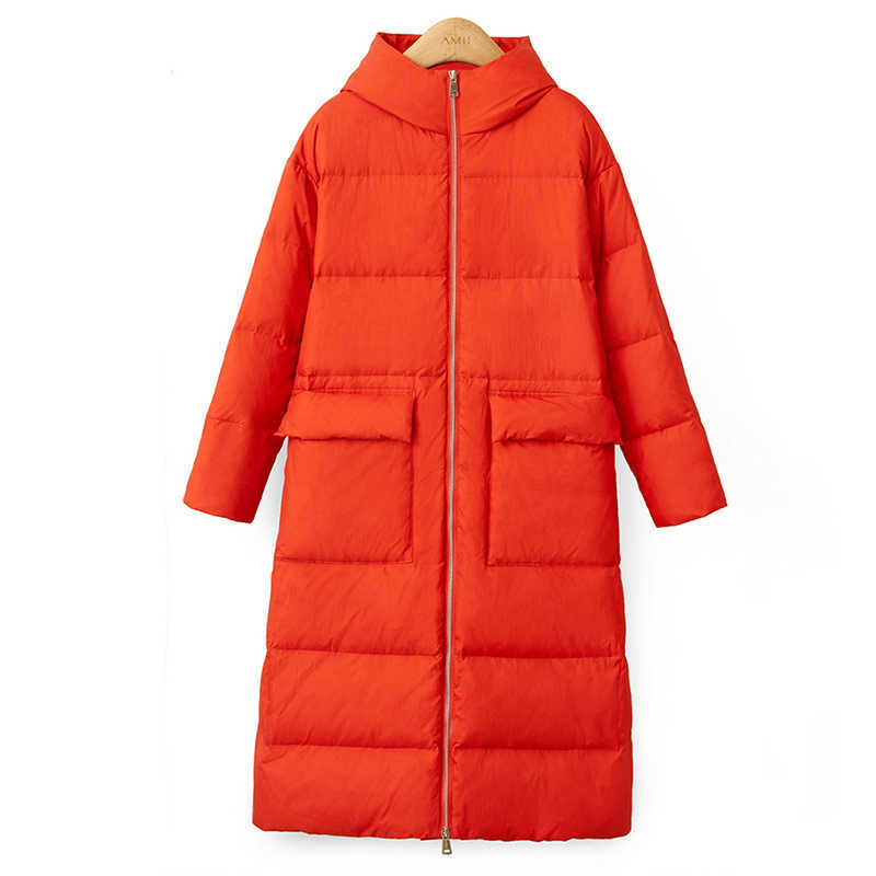 Minimalism Women Winter Thick Hooded White duck down Coat Fashion Causal 90%White Female Jacket 11920264 210527