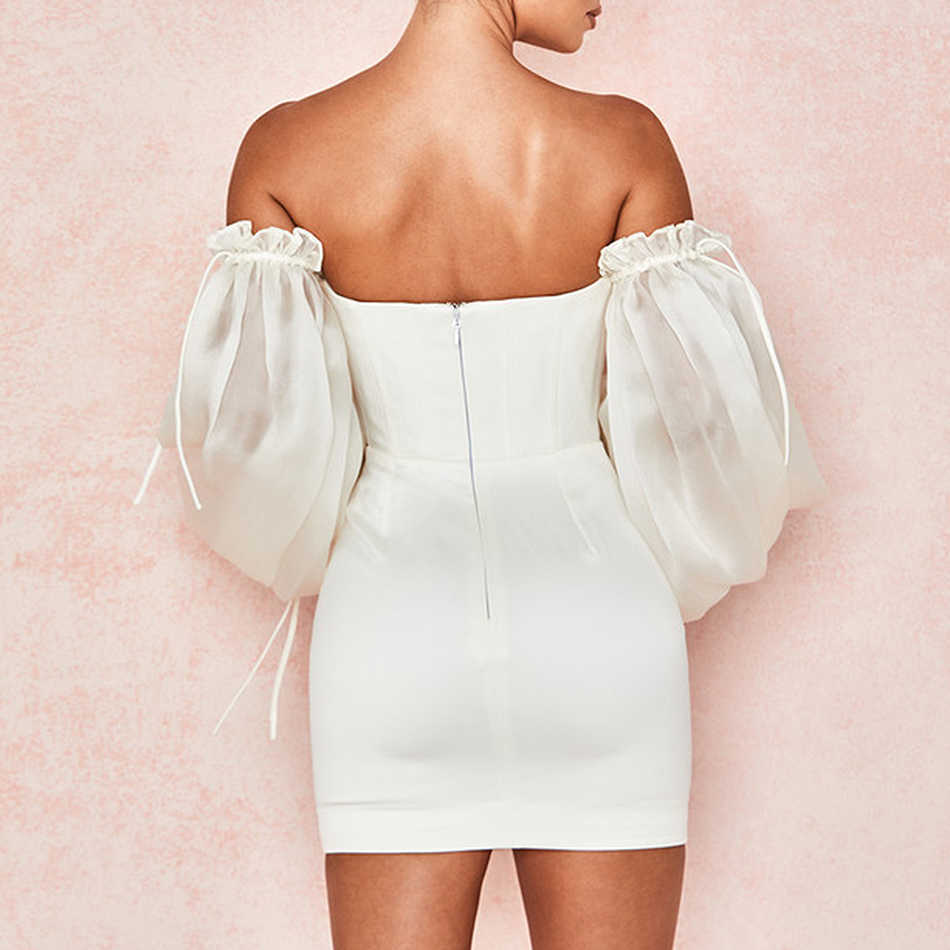 Summer Dress Female Long Sleeves Strapless Mini Sexy Bodycon Chic Club Celebrity Party 210527