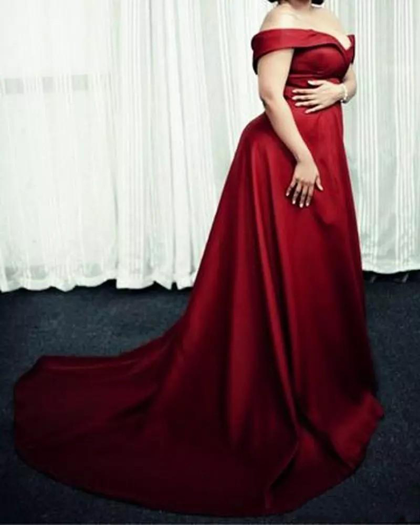 Dark Red Plus Size 2021 Off The Shoulder Split Side Long Simple Prom Custom Made Pregnant Evening Dresses 0509