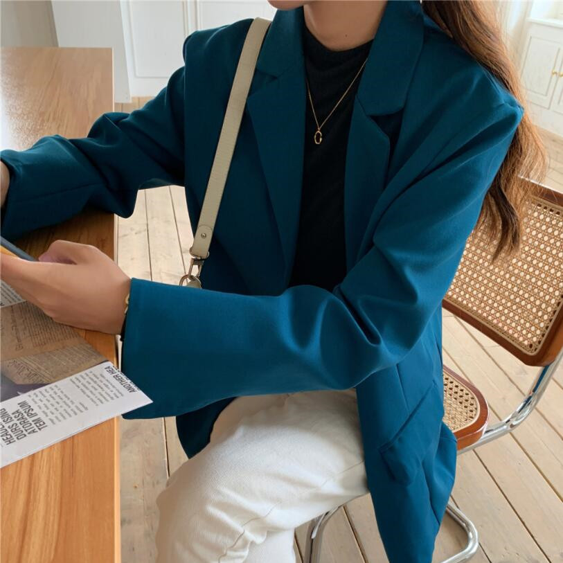 OL Notched Solid Chic Fashion Blazer Coat Female Tops Arrival Autumn Winter Elegant Formal Women Blazers Suit Jacket 210421