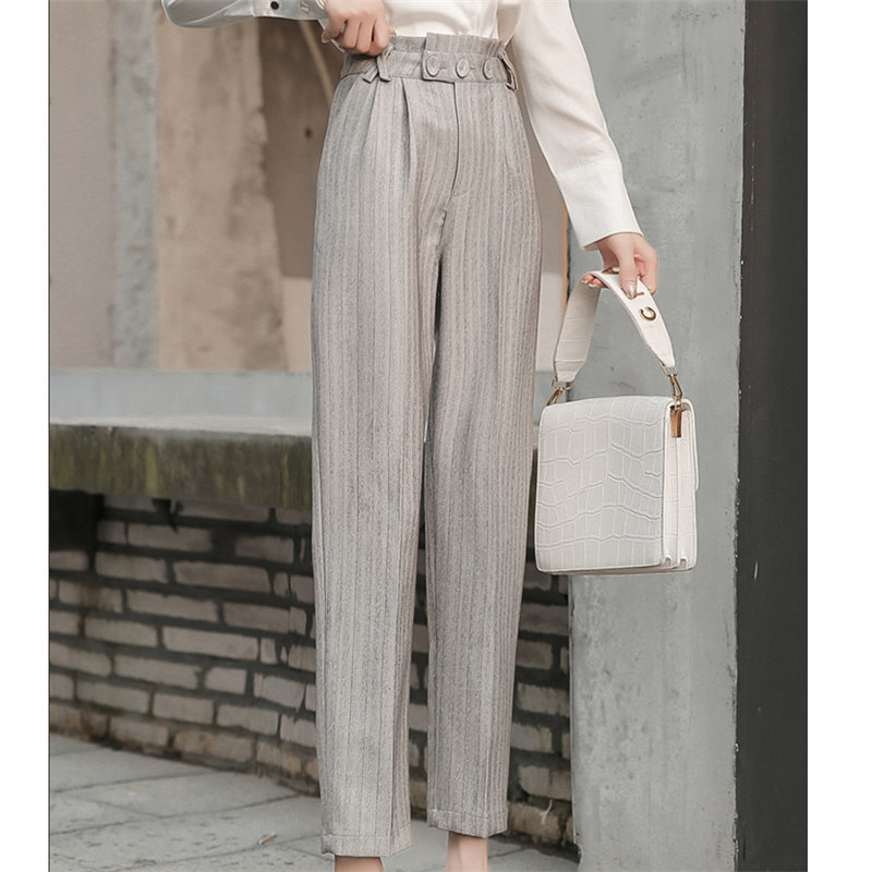 Loose Slim Streetwear Plus Thick Autumn Professional Ankle-Length Pants All-Match Casual Straight Office Lady Trousers 210421