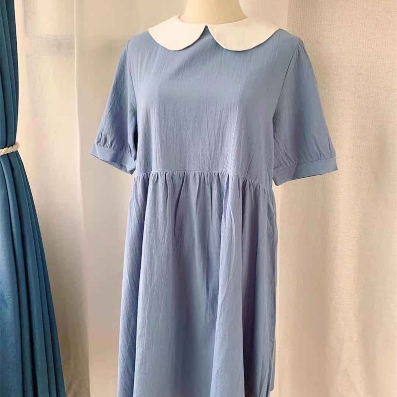 collar Summer Women Cotton Linen OL Casual Short Sleeve Dresses Female Dress Solid brown Boho Robe Femme Vestido 210417Z