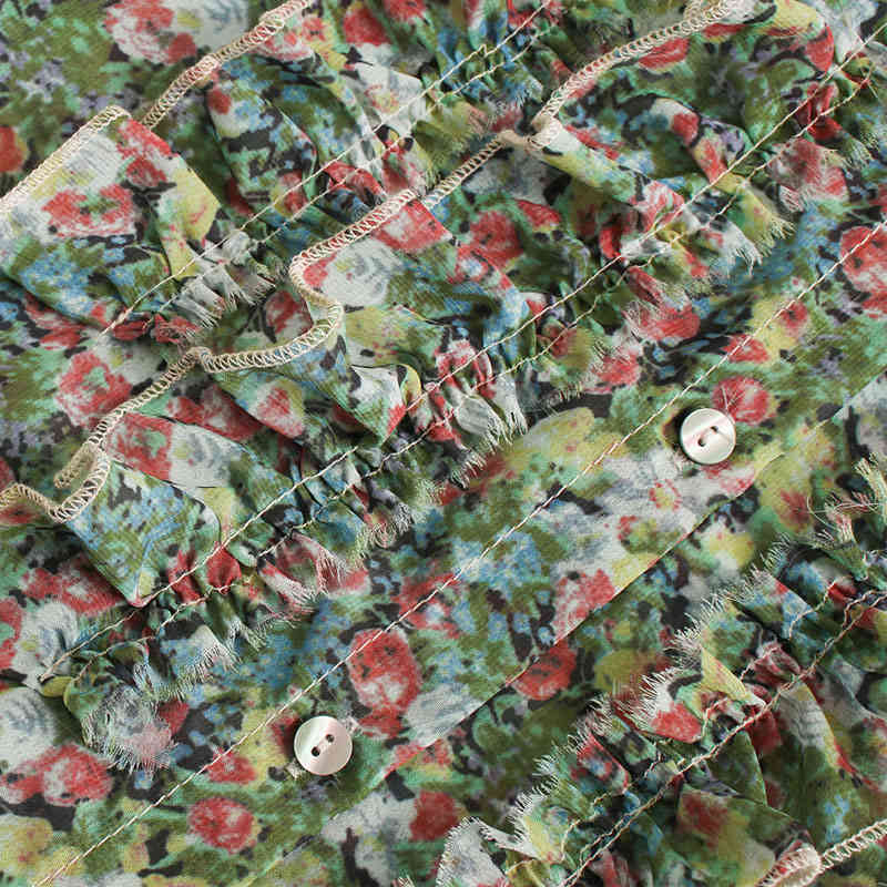 Women's summer floral print ruffled lapels single-breasted short-sleeved shirt women Wooden eared Harajuku Female tops 210507