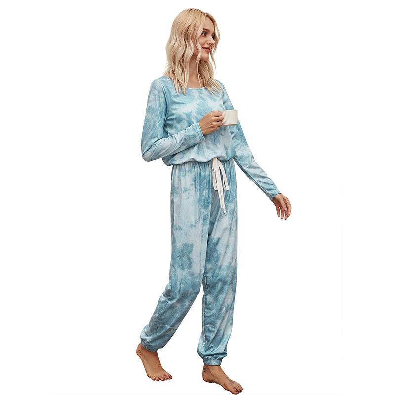 Women's Set 2021 Tie Dye Print Slim Fitted Sweatshirt Top And Long Pants Autumn Sleeve Women Two Piece Outfits Tracksuits
