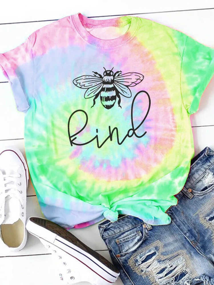 Tshirt Women Bee Kind Graphic Tee Cute Cartoon Top Female Clothes Spring Summer Kawaii Girls Streetwear Aesthetic Tye Die Shirt X0628