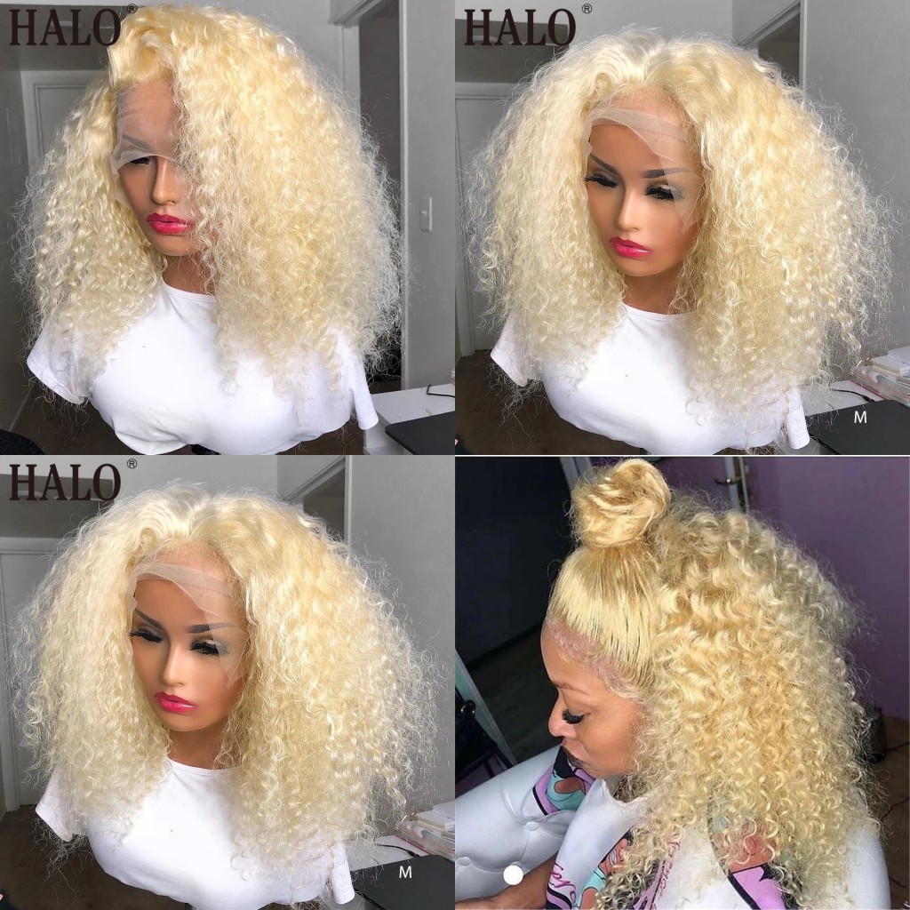 613 Blonde Curly Bob Wig For Black Women Short Synthetic Transparent Lace Front Wigs Pre Plucked 150 Density
