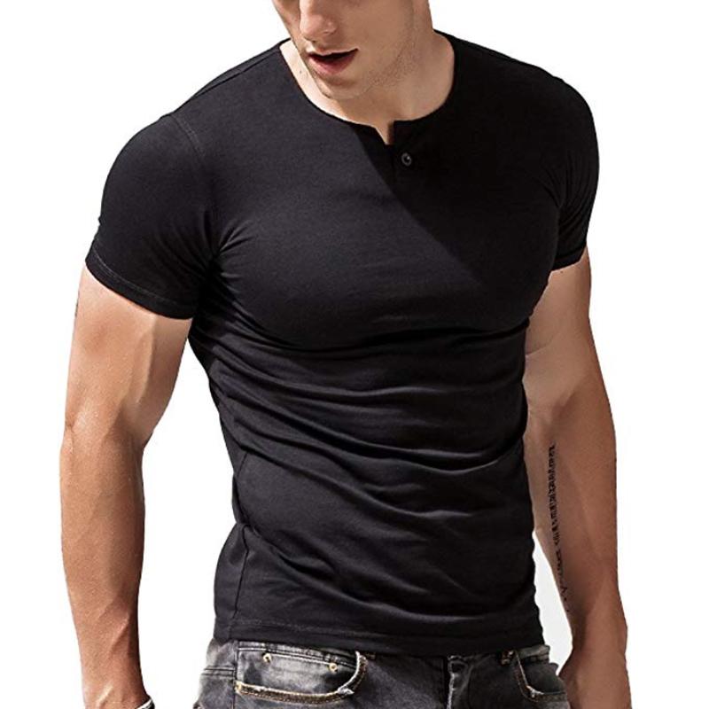 Men's Henley T Shirt Fitted Dress Sleeve Tops For Men Shirts Cotton Casual Bodybuilding Fiess T-Shirt T-Shirts B1