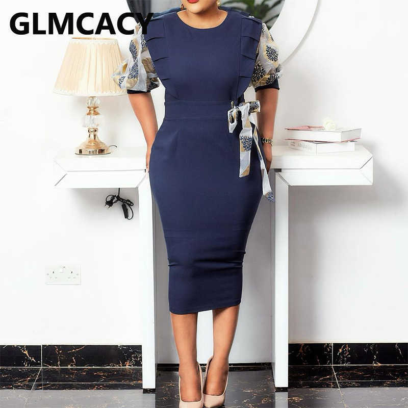 Short Sleeve Elegant OL Midi Dress Classy Bodycon Casual Dress 210702
