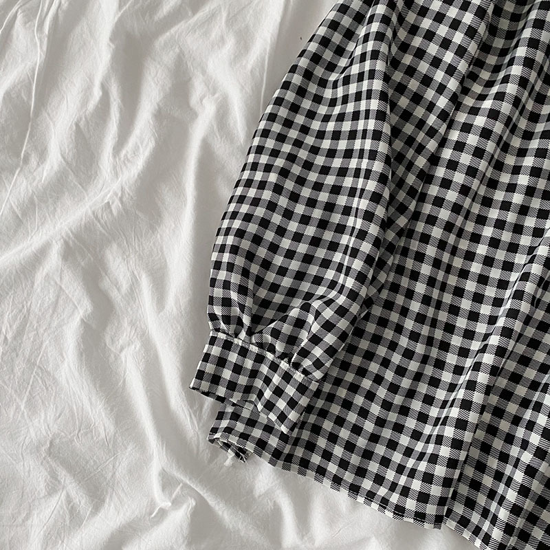 Kimutomo Chic Plaid Shirt Spring Women Korean Fashion Female Peter Pan Collar Long-sleeved Elegant Top Casual 210521