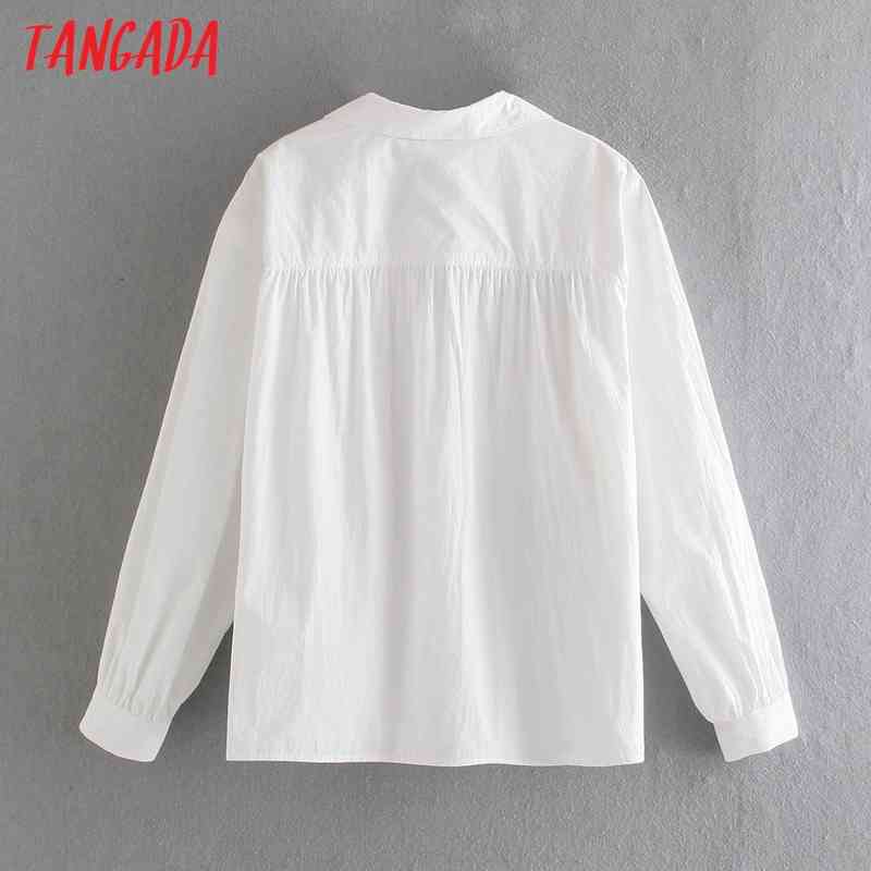 Women Pockets Oversized White Blouses Vintage Long Sleeve Button-up Female Shirts Blusas Chic Tops BE463 210416
