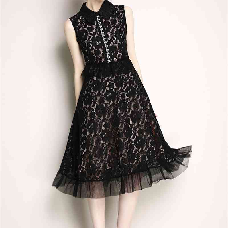 Arrival Runway Summer Sleeveless Vest Dress Women's Embroidered Lace Patchwork Black Dresses Vestidos 210520