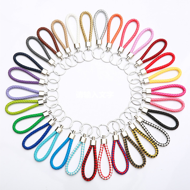 Mix color PU Leather Braided Woven Keychain Rope Rings Fit DIY Circle Pendant Key Chains Holder Car Keyrings Jewelry accessories