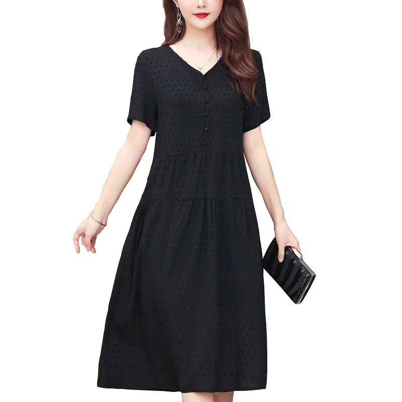 New Style Women Summer Dresses V-neck Cotton Plus Size Vestidos Robe Femme 5XL Vintage Dress A-line Casual Short Solid 210409