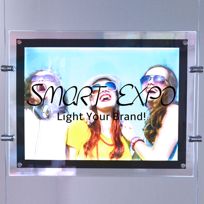 60*80cm Window Advertising Display Light Pocket/LED Crystal Box with Electric Conductive Steel Hanging Wires Firm Wooden Case Packing