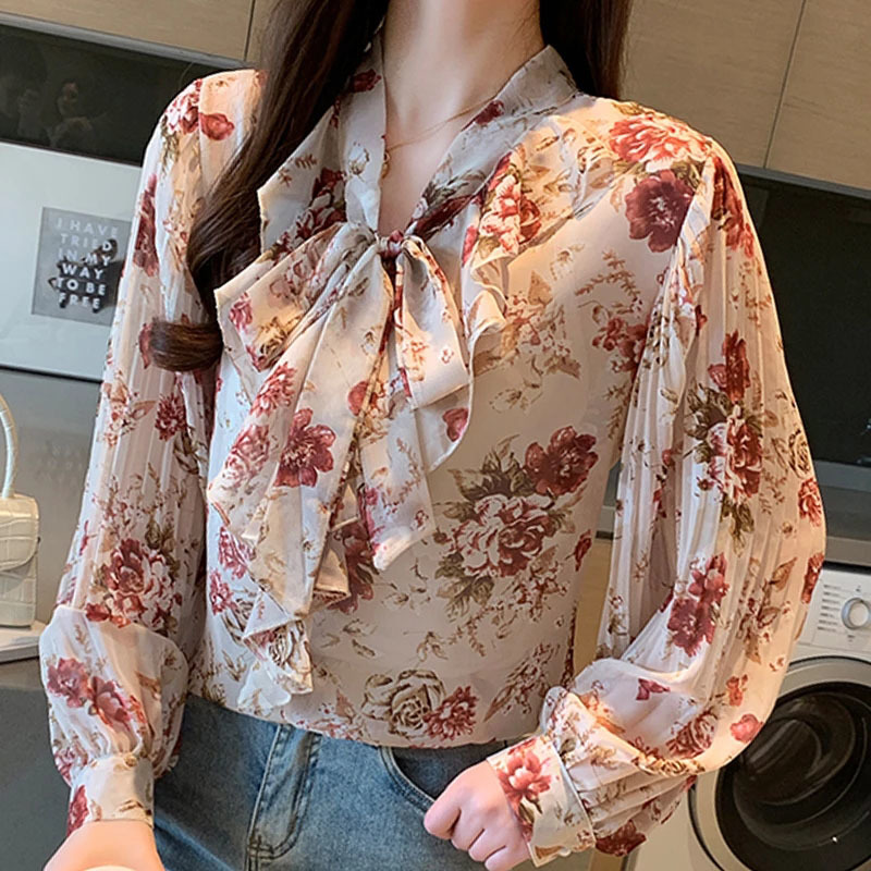 Lucyever Elegant Print Chiffon Blouse Women Summer Fashion Ruffles V-neck Long Sleeve Shirt Woman Casual Women Clothing Tops 210521, Red flowers
Lucyever Elegant Print Chiffon Blouse Women Summer Fashion Ruffles V-neck Long Sleeve Shirt Woman Casual Women Clothing Tops 210521, Red flowers
