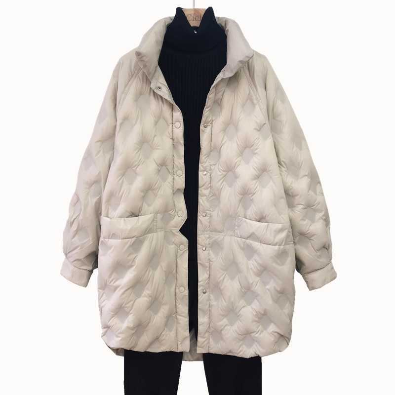 Janveny Ultra Light Down Jacket Women Long Parkas Female Loose Puffer Matching Warm Zipper 90% Duck Down Coats Outwear 211007wtt