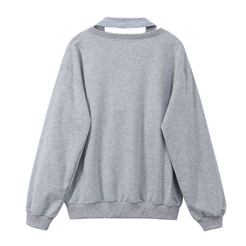 2 Pieces Sets Sweatshirt Women Spring Halter Collar Camisole+V Neck Loose Oversized Sportswear Outer Streetwear Outfits Top 211109