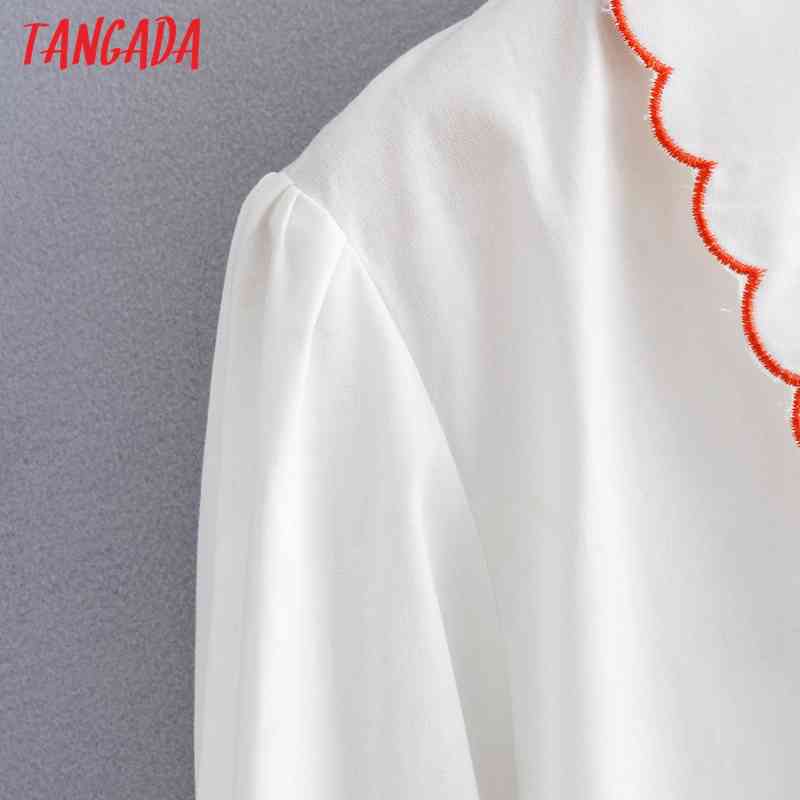 Women Retro Oversize Collar Embroidery Romantic Blouse Long Sleeve Chic Female Shirt Tops YI12 210416
