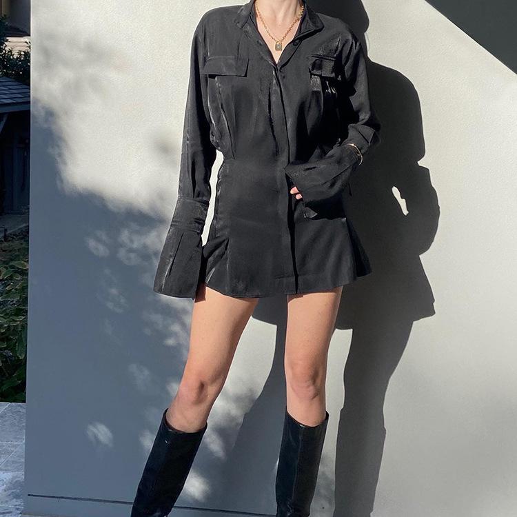 Vintage Dress 2021 Summer Women's Wind Black Long Sleeve Waist Shirt Harujuku Dresses For Women Casual