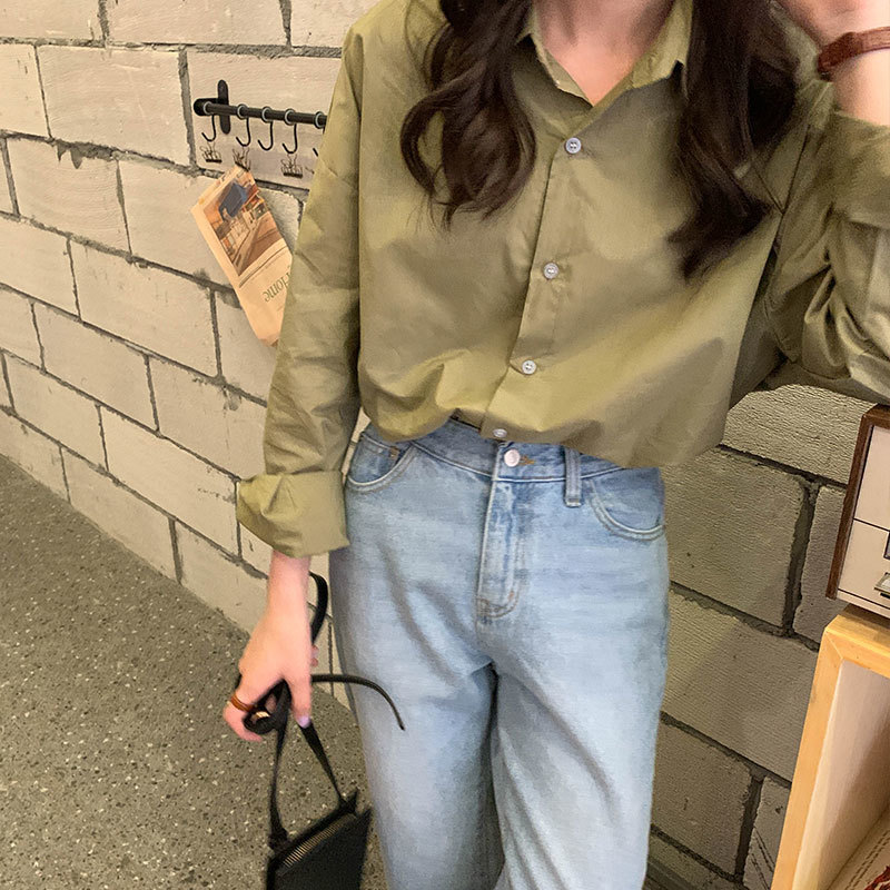 4 colors femme womens tops autumn korean ins style soild color long sleeve shirt women blouses outwear coats (X1271) 210423