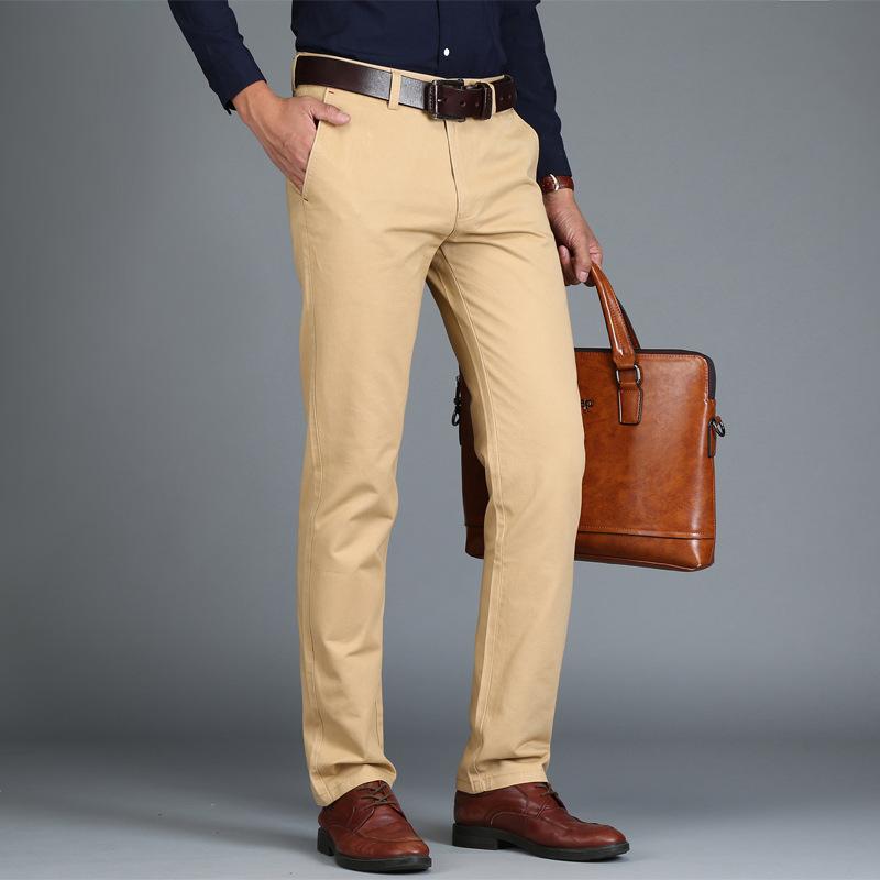 Men's Pants 2021 Summer Men Business Casual Cotton Khaki Man Spring Autumn Black Blue Work Pant Army Green Straight Long Trousers