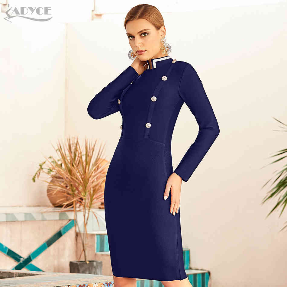 s Autumn Womens Fashion Long Sleeve Dress Sexy Bandege Button Celebrity Evening Runway Party Clubs Bodycon Dresses 210423