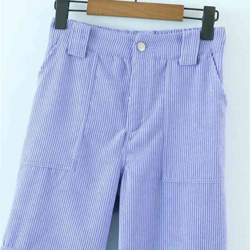 Streetwear Women Solid Corduroy Long Pants Fashion Ladies High Waist Cargo Safari Style Female Chic Pocket Pant 210430