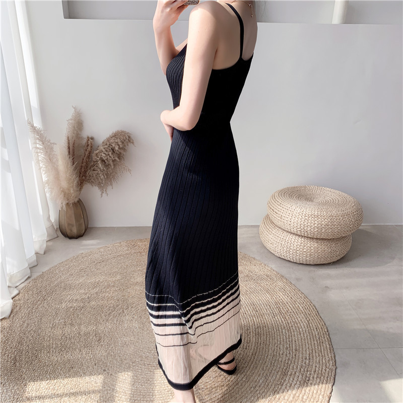 Women Sexy Spaghetti Strap Sleeveless Knitted Dress Summer Fashion Ice Silk Party Casual Sling 210506