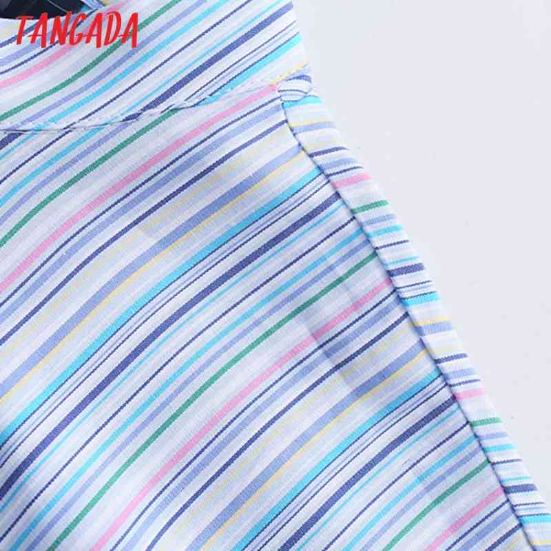 Fashion Women Colorful Striped Print Shirt Tunic Long Sleeve Ladies Mini Dress 4N6 210416