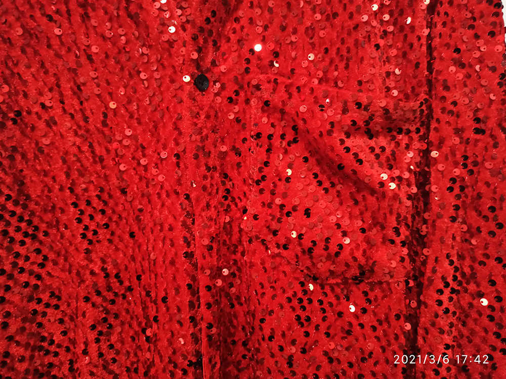 IEFB /men's wear Single-product velvet sequins fashionable lace-up large size black red shirts for male Spring tops 9Y4068 210721