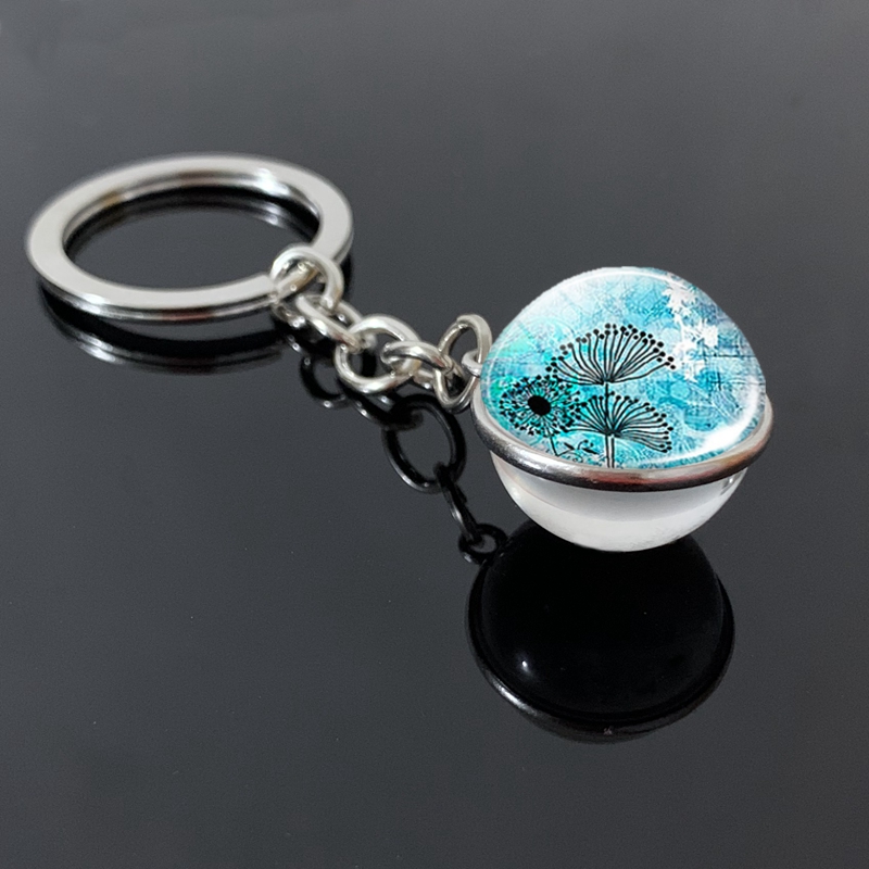New Turtle Dolphin Shell Glass Ball Keychain Glass Ball Convex Jewelry Marine Souvenir Pendant Gift Keyfob Key Ring
