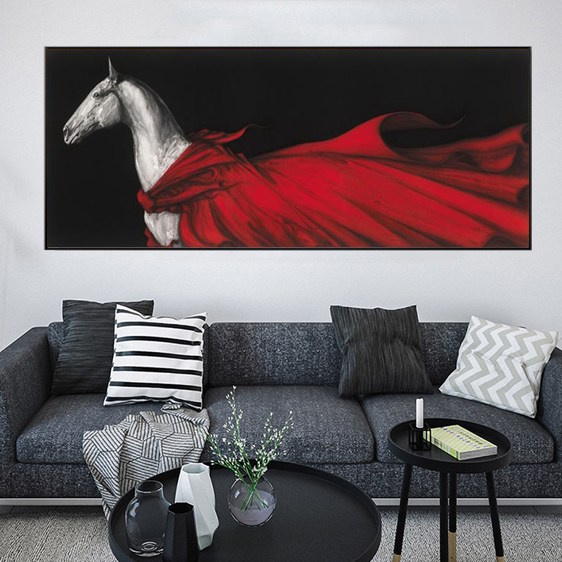 Modern Vintage Horse Painting Red Cloak Wall Picture For Living Room Nordic Abstract Poster Print Decorative Pictures Home Decor