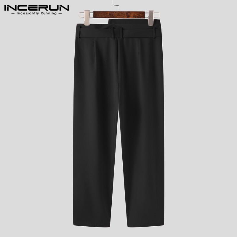 Men Straight Pants Solid High Waist Trousers Fashion Irregular Waistband Pantalon Man Zipper With Belts Plus Size Men's