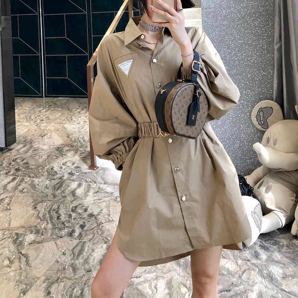 Free Spring Women's Loose Shirt Dress Lapel Lantern Sleeve With Belt Single Breasted Casual Midi Dresses 210524