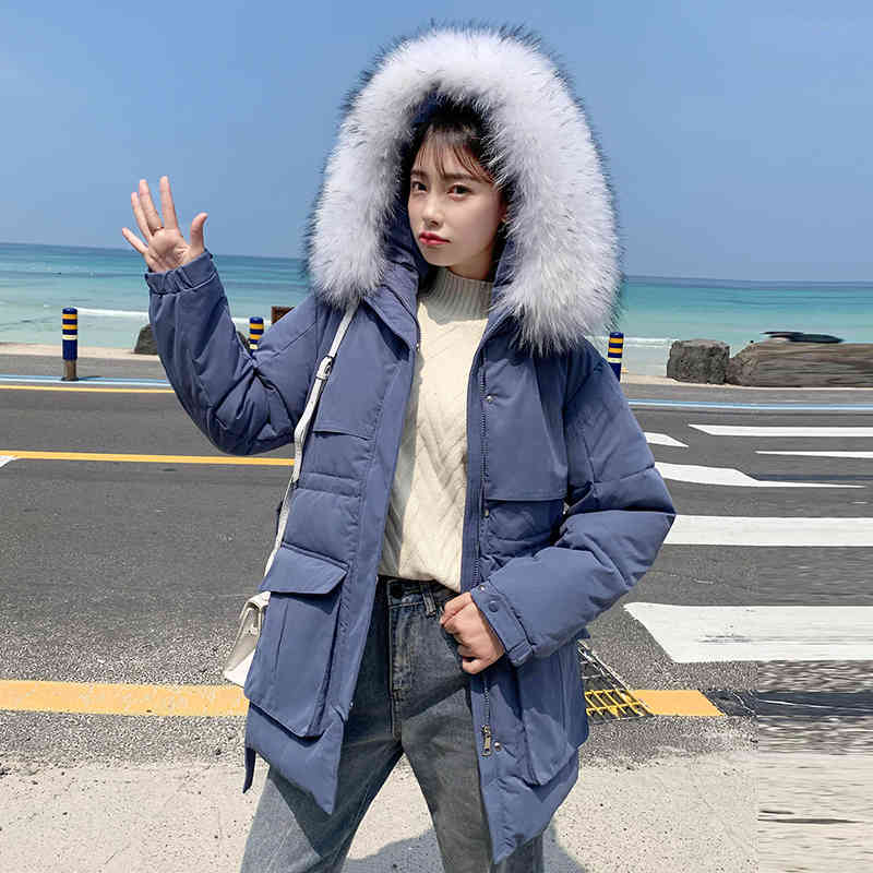 Loose Parka For Women Winter Thick Warm Zipper Coat Faux Fur Collar Warm Outwear Jackets Casual Hooded Coat 210414